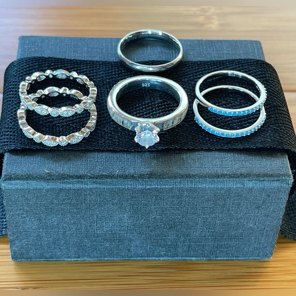 Antler Rings The Magnolia Springs Set. Lab Made Diamond ,Silver 925 ,Turquoise - Picture 8 of 13